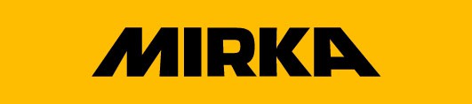 Mirka logo displayed in bold black uppercase lettering on a solid yellow background, representing the Mirka brand known for professional sanding solutions, abrasives, and surface finishing technology.
