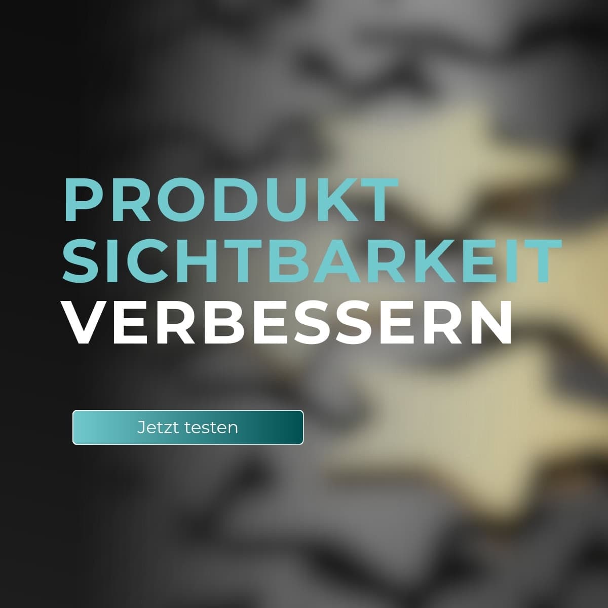 Mobiler Call-to-Action-Banner mit dem Text „Produktsichtbarkeit verbessern“ und Button „Jetzt testen“ vor unscharfem Sterne-Hintergrund – Symbol für Amazon Vendor Sichtbarkeitsoptimierung und bessere Performance in den Suchergebnissen.